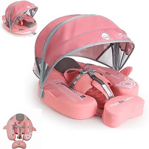 Baby Float with Canopy Non Inflatable Mambobaby Float Pool Floats, Sun Protection Baby Swimming Float Add Tail Avoid Flip Over Swim Trainer for Infants (Narwhal Pink-H02NPCTLULNMA01H02)