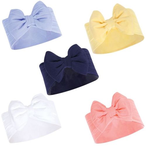 Hudson Baby Infant Girl Headbands 5pk, Blue Yellow, 0-24 Months