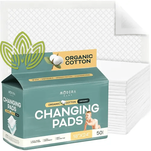 Organic Cotton Disposable Changing Pad Liners | Large 18x24 Hypoallergenic Ultra Absorbent & Waterproof Super Soft, Quilted Underpads for Baby Diaper Table & Travel, Leak Proof & Mess Free [50-Pack]