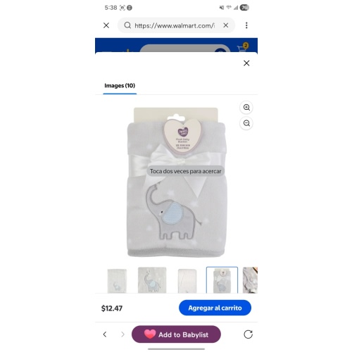 Parent's Choice Manta Suave para Bebé con Elefante Aplicado, Gris y Blanco, Unisex, Infantil