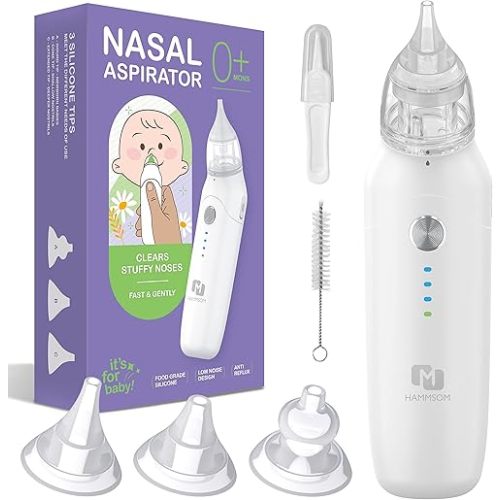 Electric Nasal Aspirator for Baby Nose Sucker,3 Different Nose Suction Nozzles, 3 Modes Snot Sucker for Baby, Deeply Nose Cleaner The Booger / Mucus / Snot,Babies Toddlers Newborn Essentials (White)