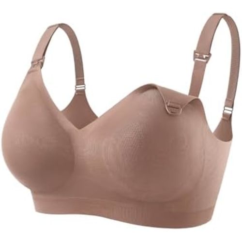 Size L Brown HOFISH Nursing Bras for Breastfeeding, AirZephyr Seamless Maternity Bra, Soft Breathable Nursing Bra for Pregnancy