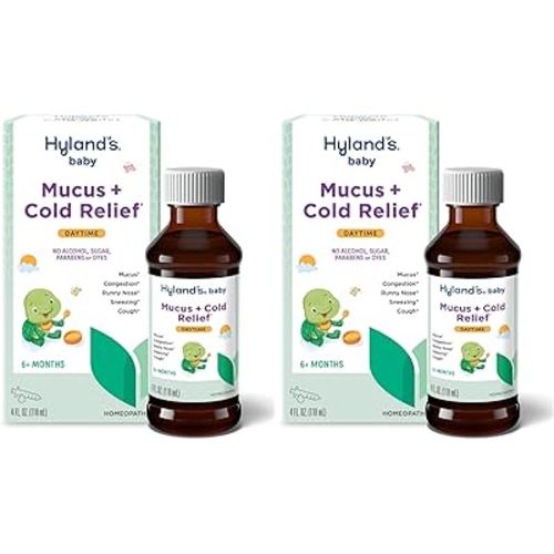 Hyland's Naturals Baby Mucus and Cold Relief, Daytime Baby Cold Medicine, Infant Cold and Cough Remedy, Decongestant, 4 Fluid Ounce (Pack of 2)