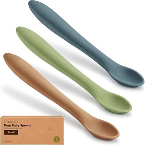 KeaBabies Silicone Baby Spoons Self Feeding 6-12 months, 3pk, Desert, Small