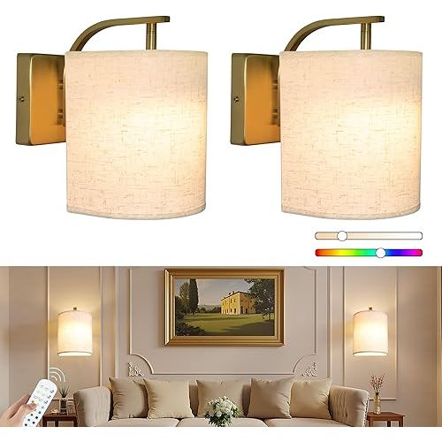 Battery Operated Wall Sconces Set of 2 Rechargeable Wall Lights with Remote Dimmable Magnetic LED Bulbs12 RGB Colors and Timer Wireless Sconces for Bedroom Living Room