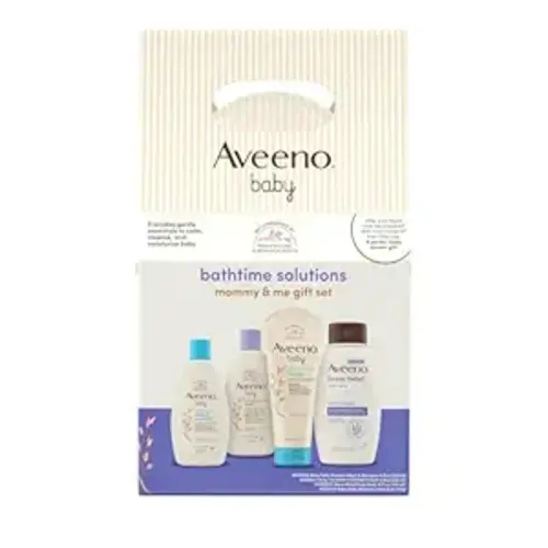Aveeno Baby Bathtime Solutions Mommy & Me Gift Set, Baby Wash & Shampoo, Calming Bath, Daily Moisturizing Lotion and Stress Relief Body Wash for Mom, Colloidal Oat, Baby Bath Essentials, 4 items