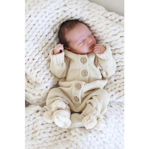Knit Sweater Button Romper | Sand