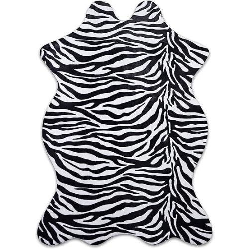 Sgizoku Zebra Print Rug,3.6x2.5 Feet Faux Animal Print Rug Cute Area Rug Fun Western Room Decor Zebra Rugs for Living Room Bedroom Non-Slip (43 inches x 29 inches)