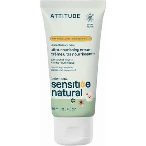 Attitude Deep Moisturizing Body Cream for Baby, Plant and Mineral-Based Ingredients, Vegan and Cruelty-free Personal Care Products for Sensitive Skin, Unscented, 2.5 Fl Oz
