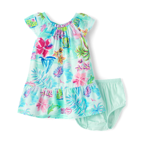 Baby Girls Matching Family Tropical Ruffle Dress - Pink