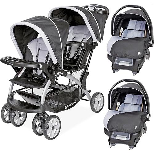 Baby Trend Infant and Toddler Double Stroller & 2 Car Seat Combo, 3 Pc Set, Stormy - Portable and Lightweight Stroller Duo and Car Seat Travel System Tandem