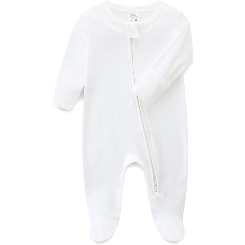Hikido Baby Romper 100% Organic Cotton Pajamas One Piece Long Sleeve Zipper Footie Onesie for 0~12M Baby