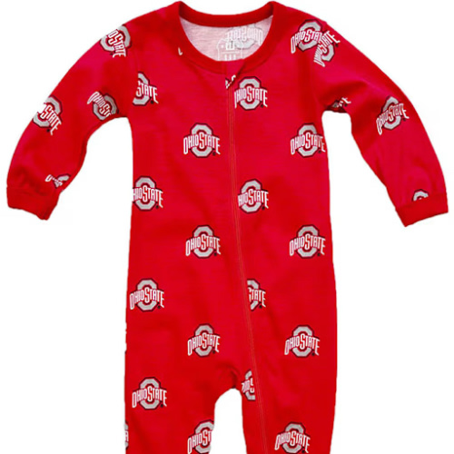 Wes and Willy Ohio State Buckeyes Baby Red All Over Footie Romper Pajamas - 42150902