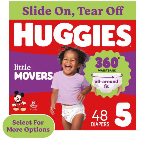 Huggies Little Movers 360° Pull On Diapers with 360° Waistband, Size 5 (27+ lbs), 48 Count (Select for More)