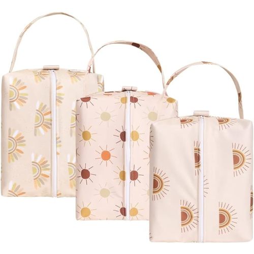 Baby Diaper Wet Dry Bag - 3PCS Diaper Organizer Bag Nappy Pouch Water- resistan Diaper Pod for Baby Diaper Bag,Gym Bag，Travel Bag (Sun)
