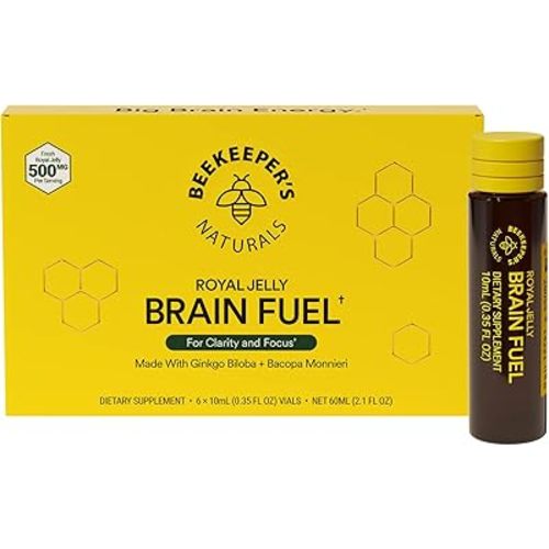 BEEKEEPER'S NATURALS B.LXR Brain Fuel - Memory, Focus and Clarity Liquid Formula, Supports Productivity Royal Jelly, Ginkgo Biloba, Bacopa Monnieri Keto Friendly, Gluten & Caffeine-Free, (6 ct)