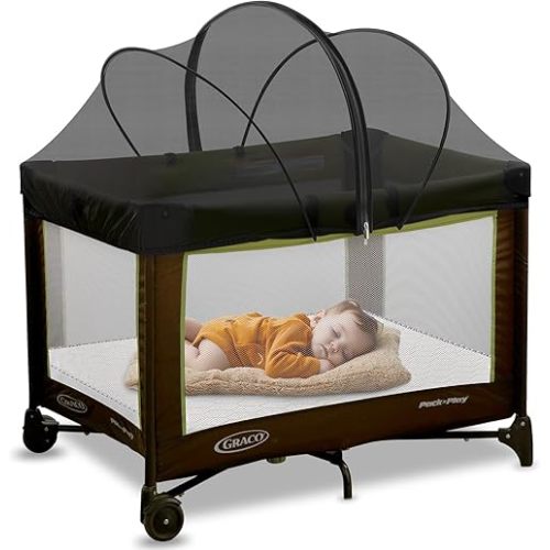 Pack and Play Cover - Mosquito Net Cover for Pack n Play/Travel Crib/Mini Crib/Playpen to Keep Cats Out - Breathable Baby Mosquito Net with 2-Way Zipper (Black-Large)