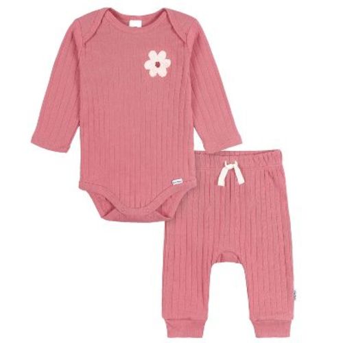 Gerber Baby Girls' 2-Piece Bodysuit and Pant Set, Rose, 0-3 Months