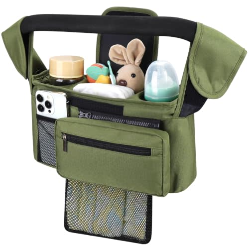 Accmor Universal Stroller Organizer with Insulated Cup Holder | Detachable Phone Bag and Shoulder Strap, Stroller Bag Caddy for Uppababy, Baby Jogger, Britax Strollers