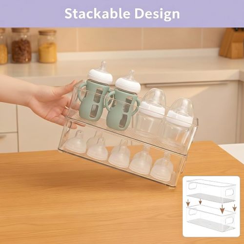 MGY 4Pack Clear Magnetic Baby Bottle Organizer for Refrigerator, Space-Saving Storage for Baby Bottles,Bottle Organizer for kitchen