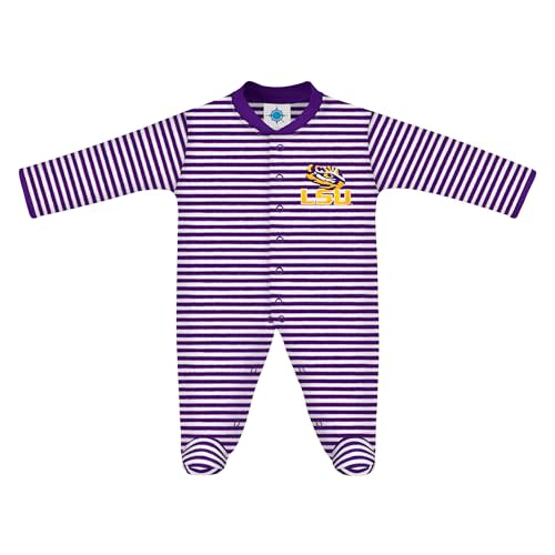 Creative Knitwear College Baby Striped Footed Romper - Team Logo, Multiple Colors, for Boys & Girls (0-9 Months)
