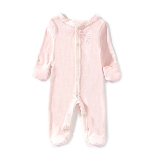 Starting Out Baby Girls Long-Sleeve Fold Over Cuffs Embroidered Ballet Footie Coverall