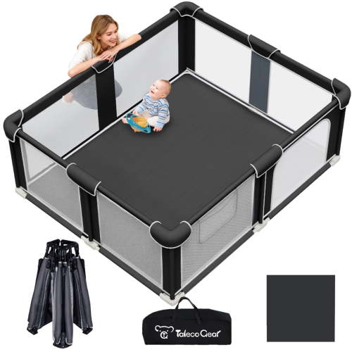G TALECO GEAR Baby Playpen with Mat, Large Play Yard for Babies and Toddlers, Portable Baby Activity Center for Indoor & Outdoor, Black(50‘’×50‘’)