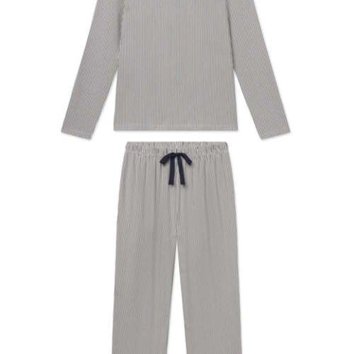 LAKE | Women | DreamModal® Pajamas | English Navy Vertical Stripe Ribbon Long-Long Set