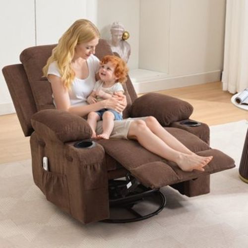 COZONY Oversized Nursery Recliner Chair, 360° Swivel Glider Rocker with Heat & Massage, Cup Holders & Storage, for Bedroom, RV, Living Room
