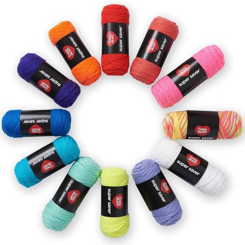 Red Heart Super Saver Yarn Super Craft Kit Brights, with 12 Pack of 50g/1.7 oz. 4 Medium Worsted Yarn for Knitting & Crocheting, 12 Colors, Perfect for Chunky Sweaters, Blankets, Amigurumi