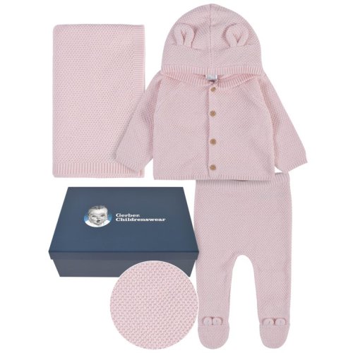 Gerber Baby Boy or Girl Unisex Ear Knit Hooded Sweater, Pant & Soft Blanket Outfit Set with Gift Box, 3-Piece, (Newborn-3/6 Months)