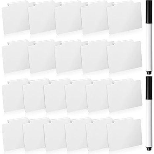 24 Pcs Basket Label Clips Set Include 30 Removable Kitchen Clip Label Holder PVC Storage Bin with 2 Chalk Markers for Basket Kitchen Pantry Organization (White Clip,Black Pen)