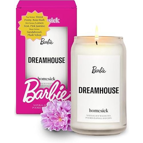 Homesick Scented Candles for Home (Barbie Dreamhouse) - 13.75 oz Long-Lasting Soy Wax Blend Jar Candle Gifts for Women for All Occasions, 60-80 Hours Burn Time - Notes of Lemon, Rose & Sandalwood