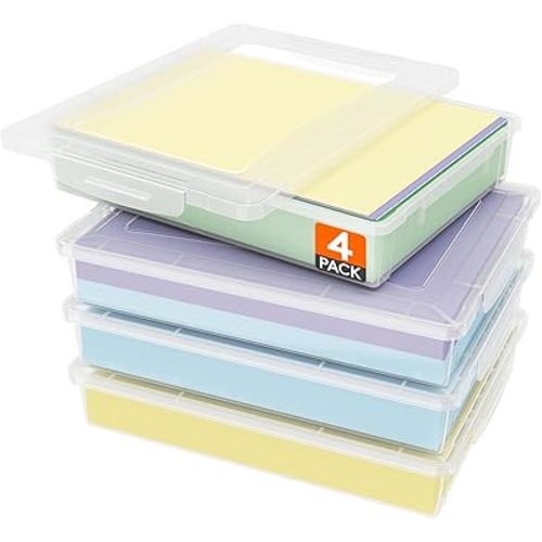 Lifewit 4 Pack Plastic Multi-Purpose Storage Box with Latching Lids, Clear A4, 8.5" x 11" Letter Size Paper Storage, Storage Containers for Board Game, Craft, Document, Magazine, Art Supplies
