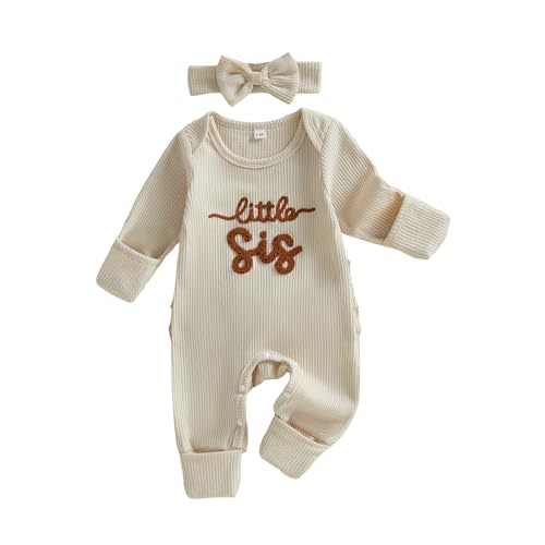 allshope Infant Baby Girl Fall Outfit Sweatshirt Romper Daddy Little Girl Embroidery Jumpsuit Bodysuit Newborn Waffle Clothes