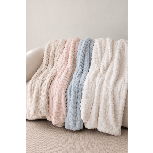 Double-Ruched Faux Fur Blankets | Caden Lane