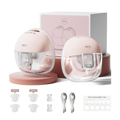 NCVI Wearable Breast Pump Hands Free, Portable Electric Breastfeeding Pump with 1500mAh Battery, Quiet Operation, Smart LED Display, 4 Modes & 9 Levels, 19/21/24mm Flanges, 2 Pack
