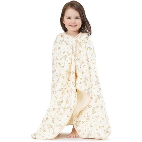 Baby Bath Towel with Hood - 6-Layer Organic Cotton Muslin Hooded Towel, Soft Absorbent Large 25x51 inches for Toddler Baby (Pink, Floral)