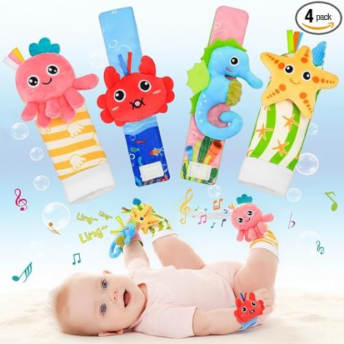 Baby Rattle Socks Set, Baby Toys 0-6 Months Infant Sensory Rattle Toy, Newborn Ideal Baby Shower Gifts for 0-3 6-12 Months Baby Boys Girls, Expecting Moms Essentials