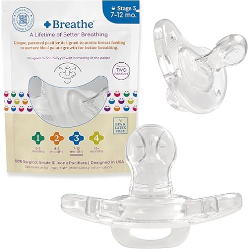 Breathe Orthodontic Baby Pacifier – Natural Oral & Facial Development – BPA-Free, Latex-Free, Pediatrician Developed – 100% Silicone 2 Pack (7-12 Months)