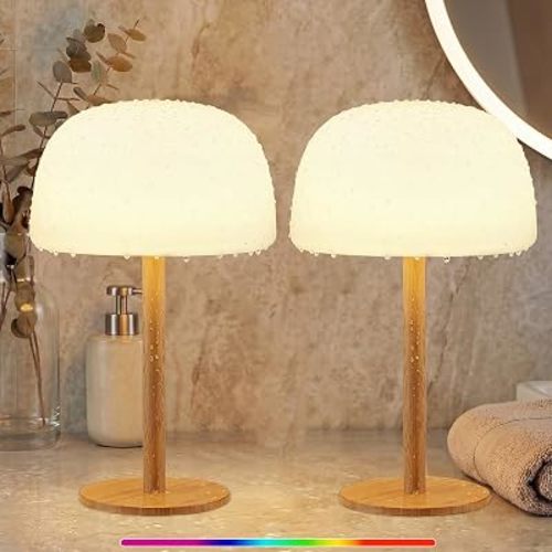 Waterproof Shower Lamp Cordless Lamp - 7500mAh Rechargeable Table Lamp, Bathroom Lamp, RGB 15 Colors & 3 Color Temperature Touch Dimmable, Shower Light for Inside Shower, Bathtub, Bedroom, 2PCS