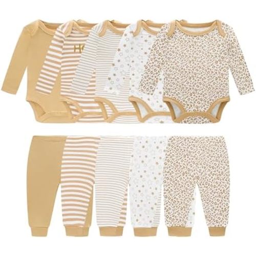 Baby Newborn Layette 10-Piece Clothing Sets Soft Cotton Bodysuits Pants Sets for Baby Boys Girls Toddler Unisex