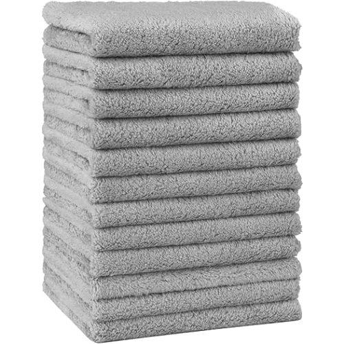 HOMEXCEL Baby Washcloths 12 Pack-Microfiber Coral Fleece Baby Bath Face Towel 7 x 9 Inch Extra Absorbent Soft Burp Cloth and Wash Cloths for Newborn-Infants and Toddlers-Gentle On Sensitive Skin,Grey
