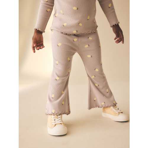 Neutral Lemon Print Rib Flare Leggings (3mths-7yrs)