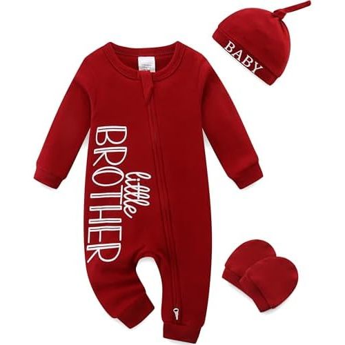 Newborn Boy Clothes Letter Print One Piece Romper Long Sleeve Baby Coming Home Outfits 3Pcs Little Brother Outfit