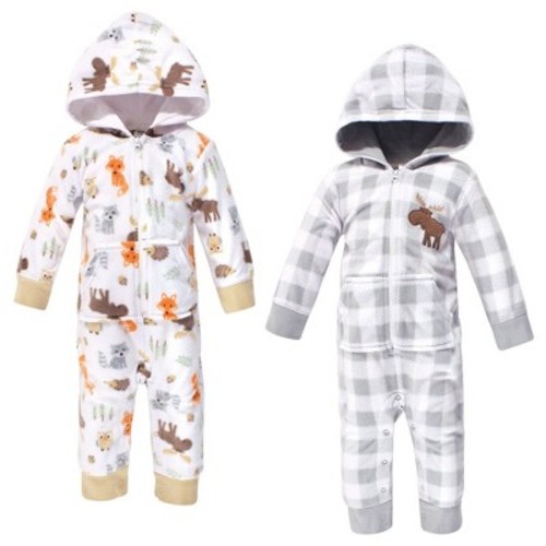 Hudson Baby Infant Boy Fleece Jumpsuits, Coveralls, and Playsuits 2pk, Woodland, 3-6 Months