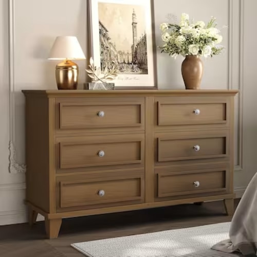 Garvee Brown 6 Drawer Wide Wood Dresser