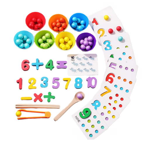 AQSQ 1 Set Arithmetic Math Toy Kit with Beads Blocks Chopsticks Spoons Silicone Bowl Number Learning Counting Color Sorting Toddlers Boys Girls Educational Toy