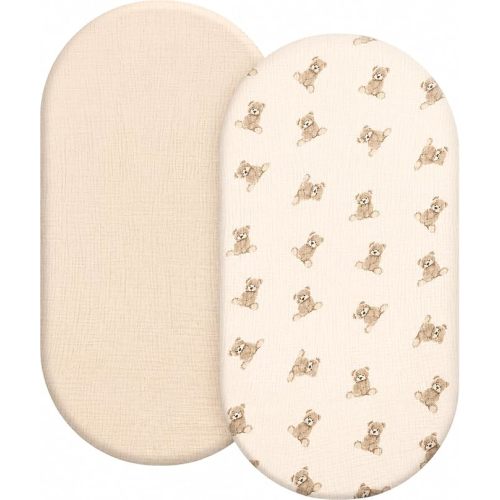 Organic Baby Bassinet Sheets 2 Pack 33”x17” 100% Muslin Cotton for Baby Girl Boy, Soft Fitted Mattress Pad Cover Compatible with Halo BassiNest Swivel Sleeper, Graco, Baby Delight, Chicco, Angelbliss