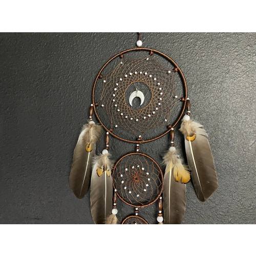 Dream Catcher - Brown Handmade Feather Wall Hanging Home Decor Ornament Gift Bedroom (NO.2)